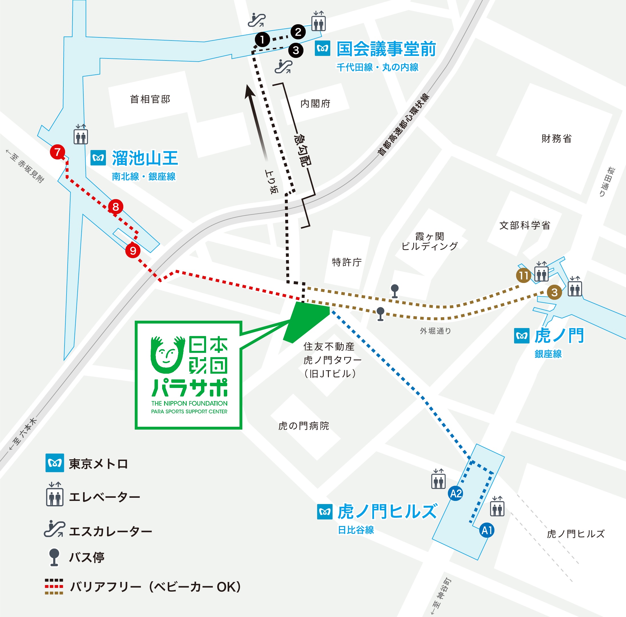 前述した最寄り駅からパラサポまでのルートを地図で記載しています。